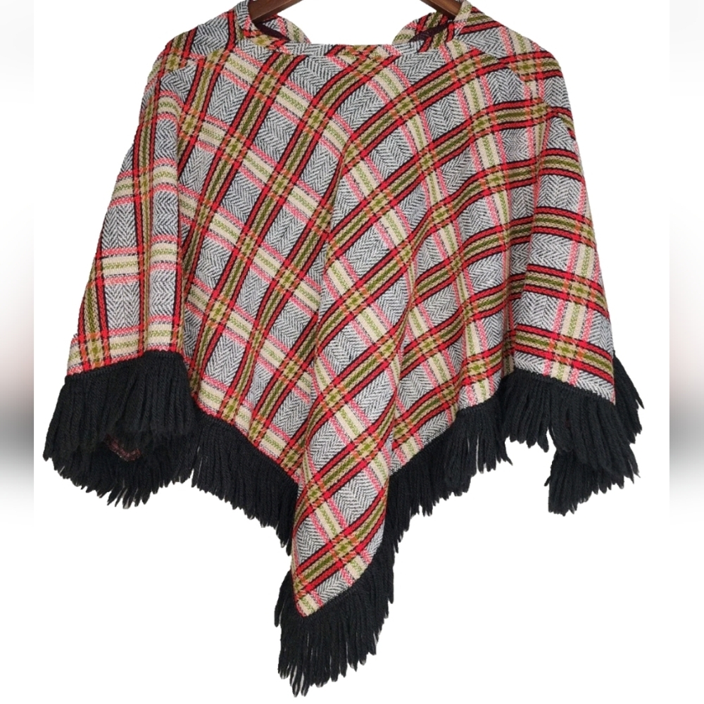 1970s Mary Hayes of California Plaid Vintage Poncho Size 7/8 - Picture 2 of 6